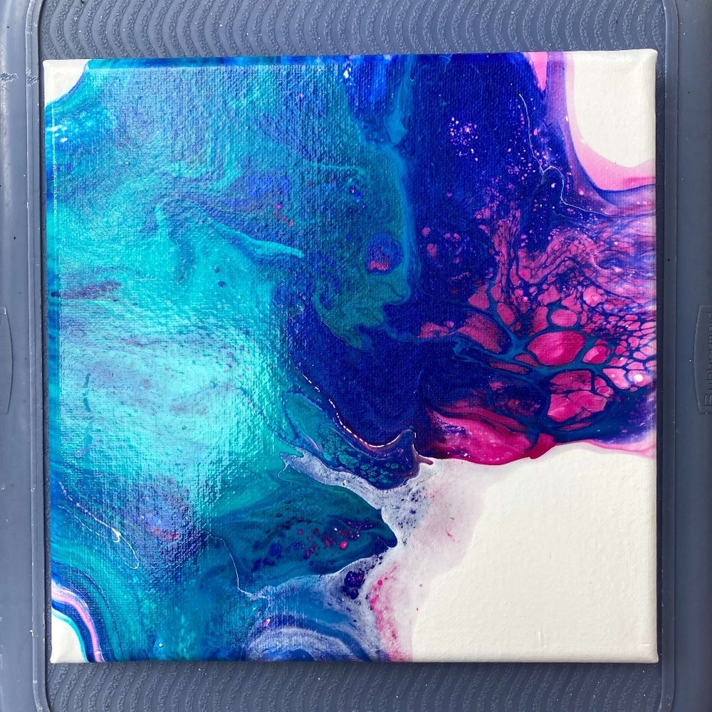 Espoir 8"x8" Painting by Color Fluent Art (Turquoise/Blue/Pink/White)